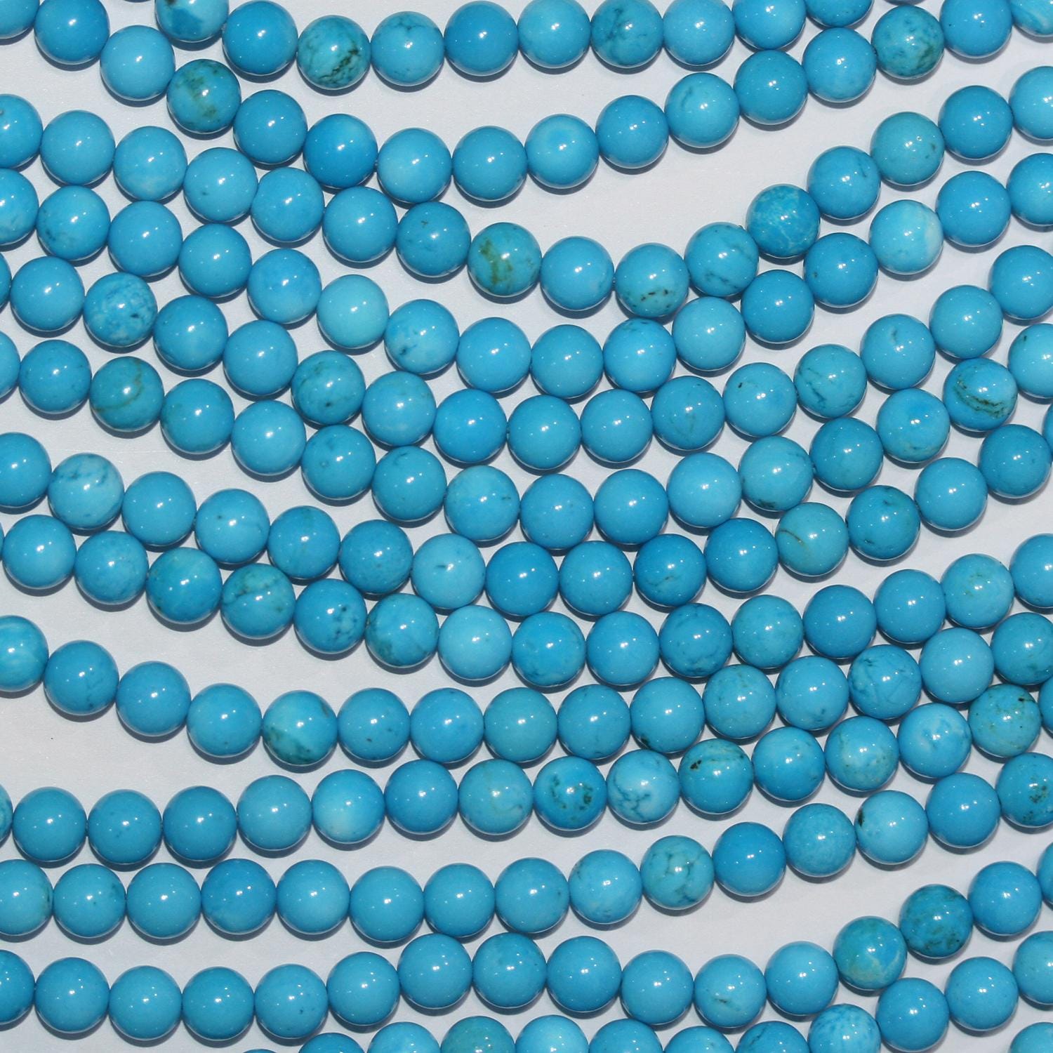 Perles rondes lisses turquoise St de 15 pouces (6 mm) - Fil de 39 cm