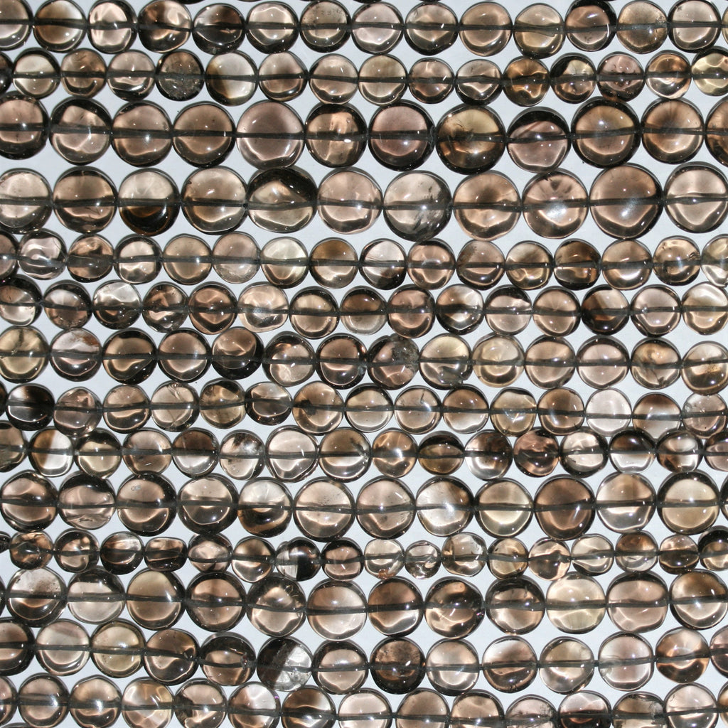 Perles rondes lisses en quartz fumé de 15 pouces (environ 9 à 12 mm). Longueur du fil : 38 cm environ.