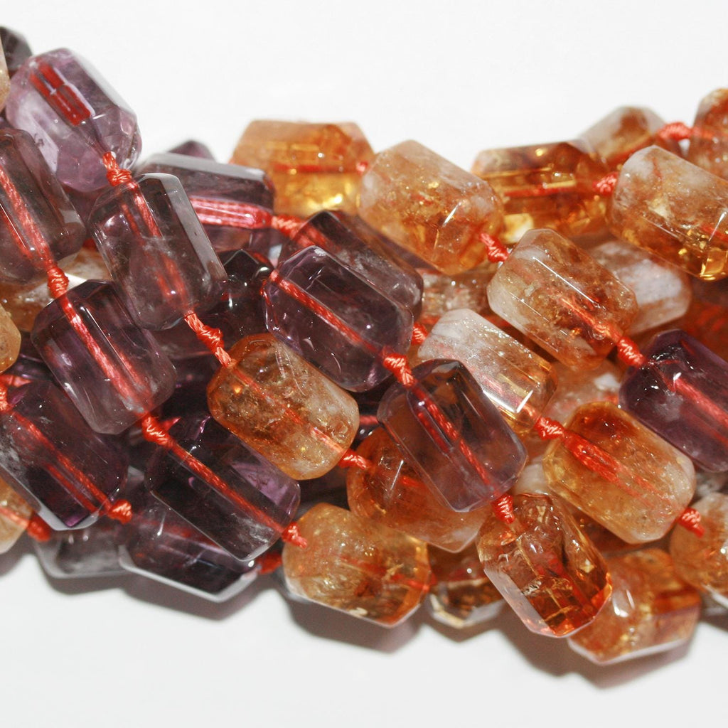 Perles cylindriques facettées en améthyste et citrine de 15 pouces, 16 x 11 mm environ - Longueur du fil : 39 mm.