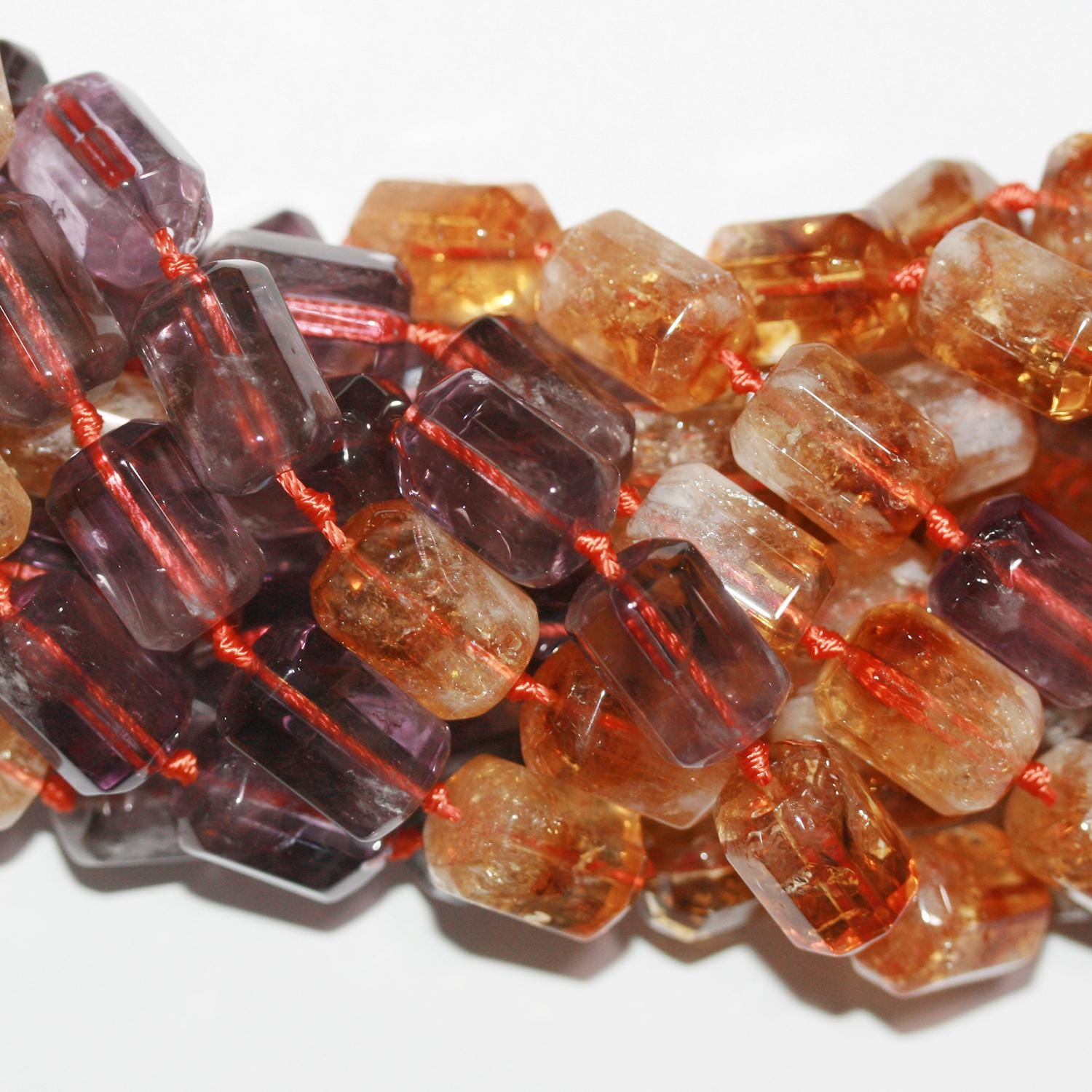 Perles cylindriques facettées en améthyste et citrine de 15 pouces, 16 x 11 mm environ - Longueur du fil : 39 mm.