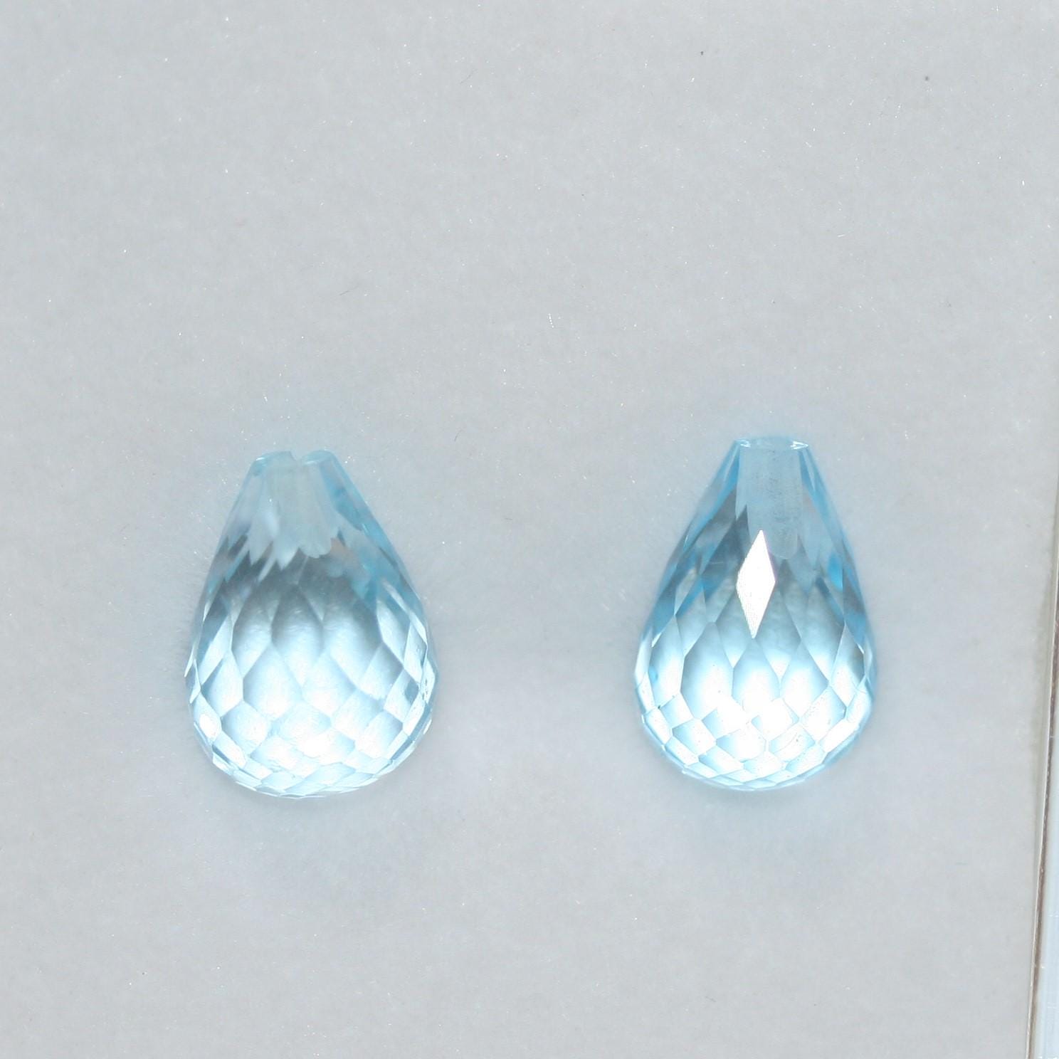 Lote de 2 piezas de topacio cielo con forma de gota facetada, broca media, 10 x 6 mm (2 piezas).