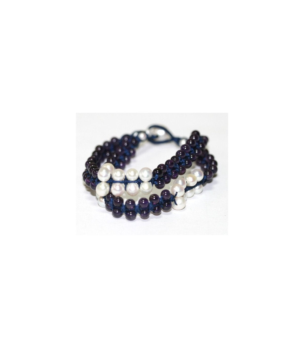 Bracelet en macramé avec améthyste AAA 4 mm et perle d'eau douce 6 mm - Fournisseur de bijoux en perles de pierres précieuses - Pouvoir de guérison - Améthyste - Perle - Lustre exceptionnel