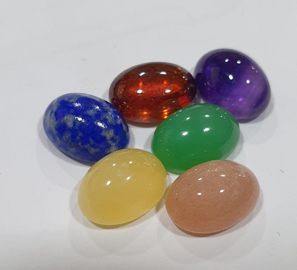 Lote de 6 cabujones ovalados de amatista, crisoprasa, lapislázuli, granate, piedra lunar y ópalo (10 x 7 mm) - Gemas sueltas - Precio al por mayor