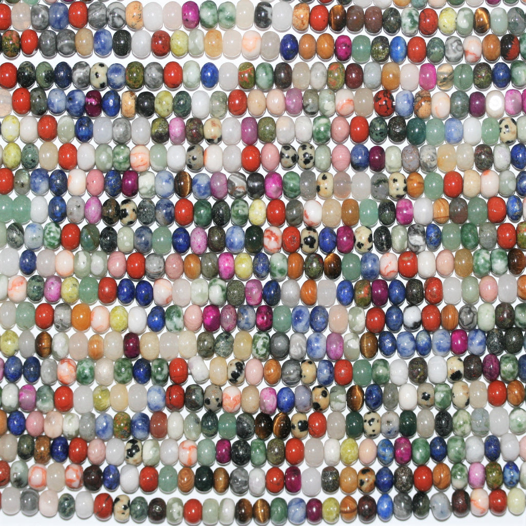 Perles rondelles lisses en pierre multicolore 15" 6x4mm.- Brin 38cm.