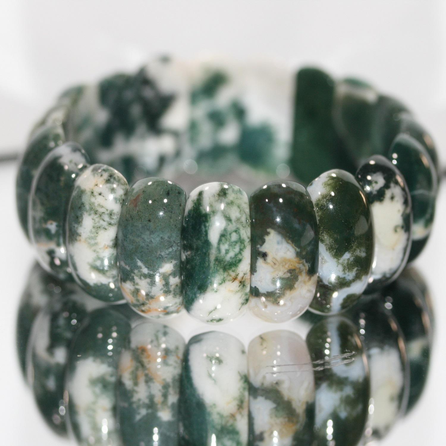 Bracelet en agate mousse ovale lisse 25 x 11 mm - Réf. 14866 - Fournisseur de bijoux à perles doublement percées - Pouvoir de guérison