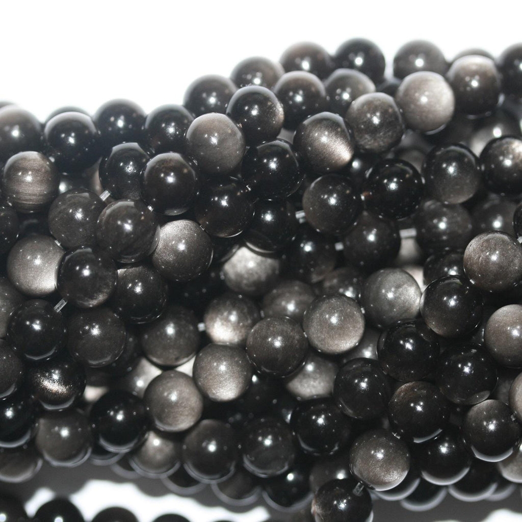Perles rondes lisses en obsidienne argentée, 14 pouces, 6 mm - Fil de 38 cm