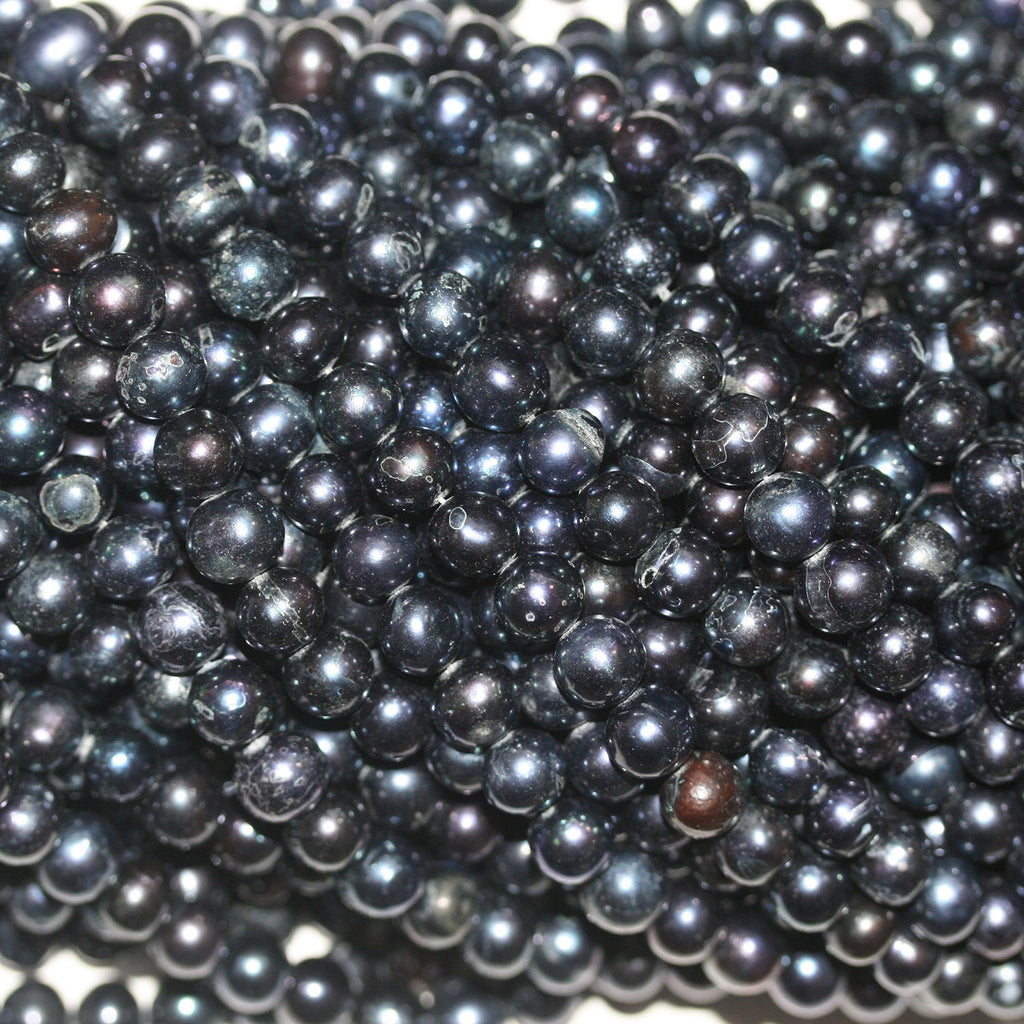 13" St Freshwater Black Round Pearl 8-9mm.Approx.-Strand 36cm  -Natural Pearls wholesale Prices
