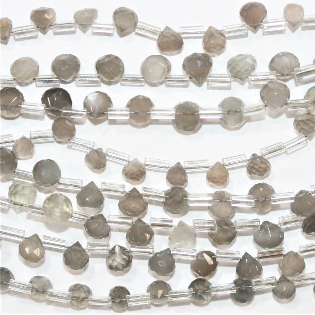 Perles en pierre de lune grise facettées de 9 pouces, 5-6 mm - Fil de 23 cm.