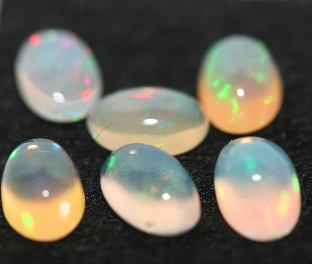 Ethiopian Opal Lot Oval Cabochon 6x4mm. (6pcs)  -Gemstone Parcels-Loose Stones Wholesale Price