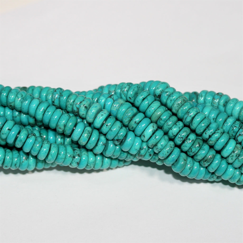 Cuentas redondas lisas de turquesa St. de 16" de 8 x 3 mm - Hilo de 41 cm.