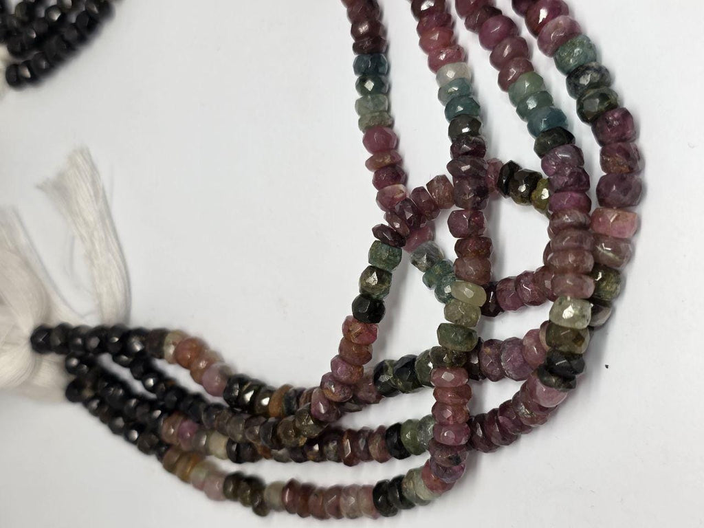13" St Tourmaline Faceted Rondelle Beads 6x3mm.-Strand 34cm.