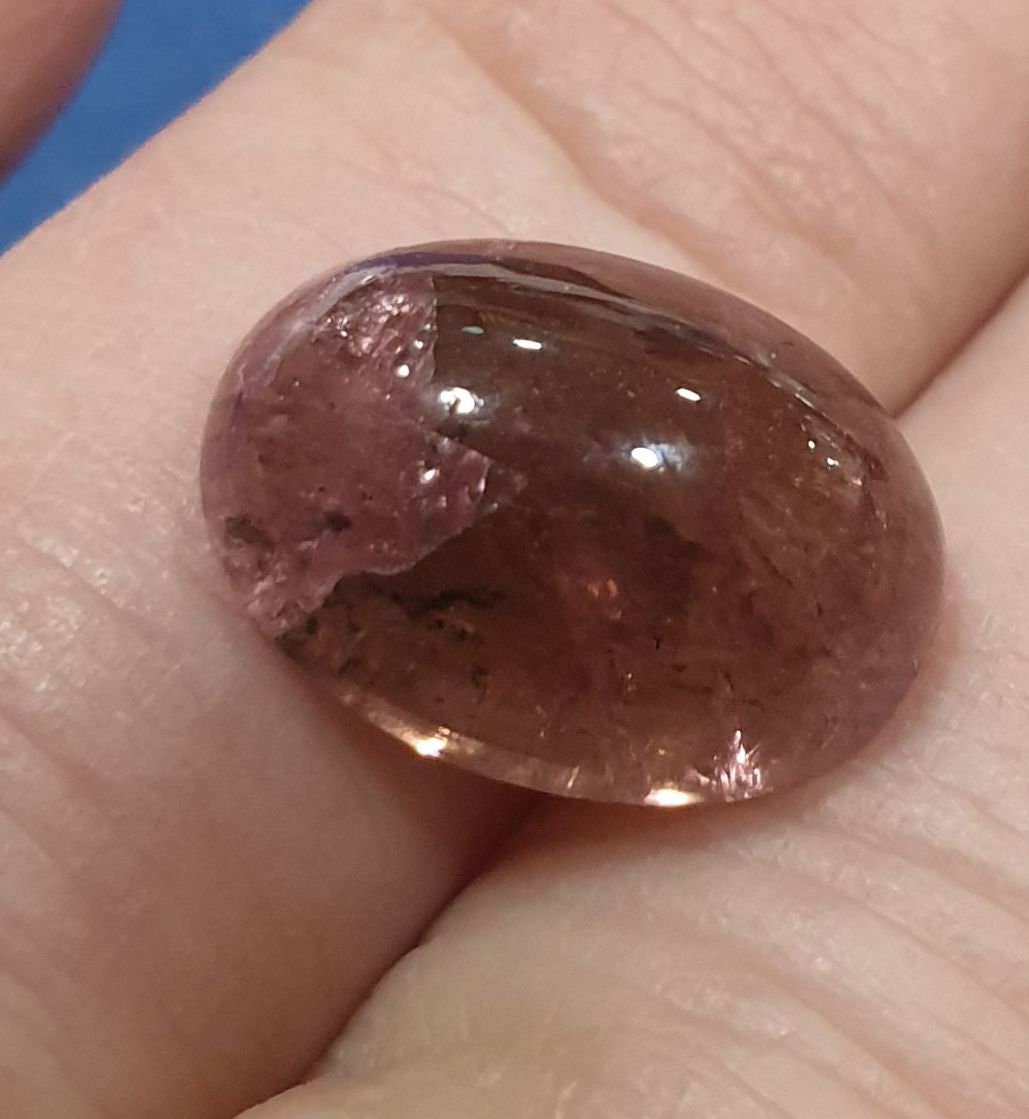 Pink Tourmaline Oval  Cabochon 13.5x9.9mm 6.77ct- Strawberry Color Tourmaline- Untreated Gem- Healing Properties
