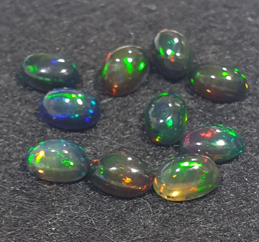 Ethiopian Black Opal Lot Oval Cabochon 6x4mm. (10pcs)  -Gemstone Parcels-Loose Stones Wholesale Price