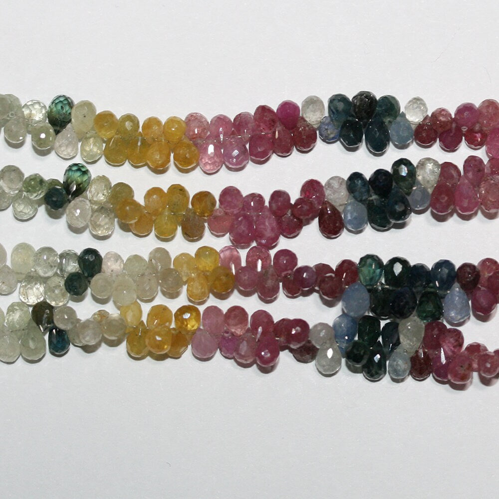 Perles en forme de goutte à facettes en saphir multicolore de 8 pouces, 5 x 3 mm.
