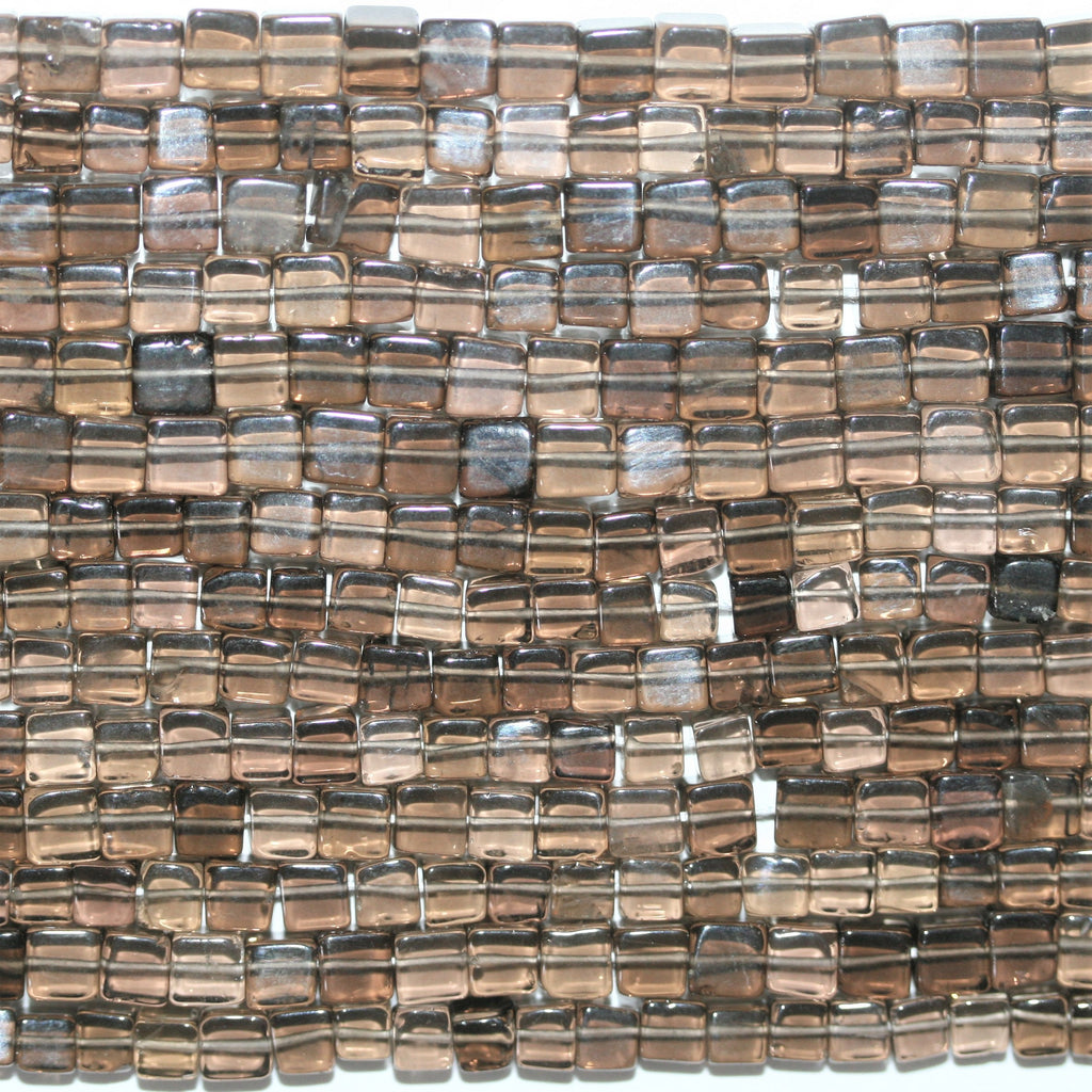 Cuentas cúbicas lisas de cuarzo ahumado St. de 16", 4,5-5 mm, tira de 40 cm.