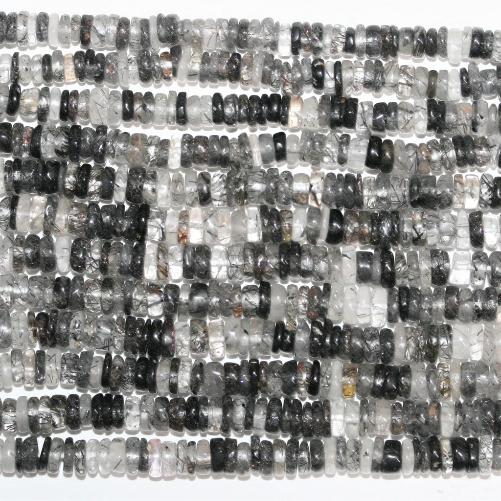 16" Cuentas de disco lisas de cuarzo turmalinado 5x2 mm - Hilo 40cm.