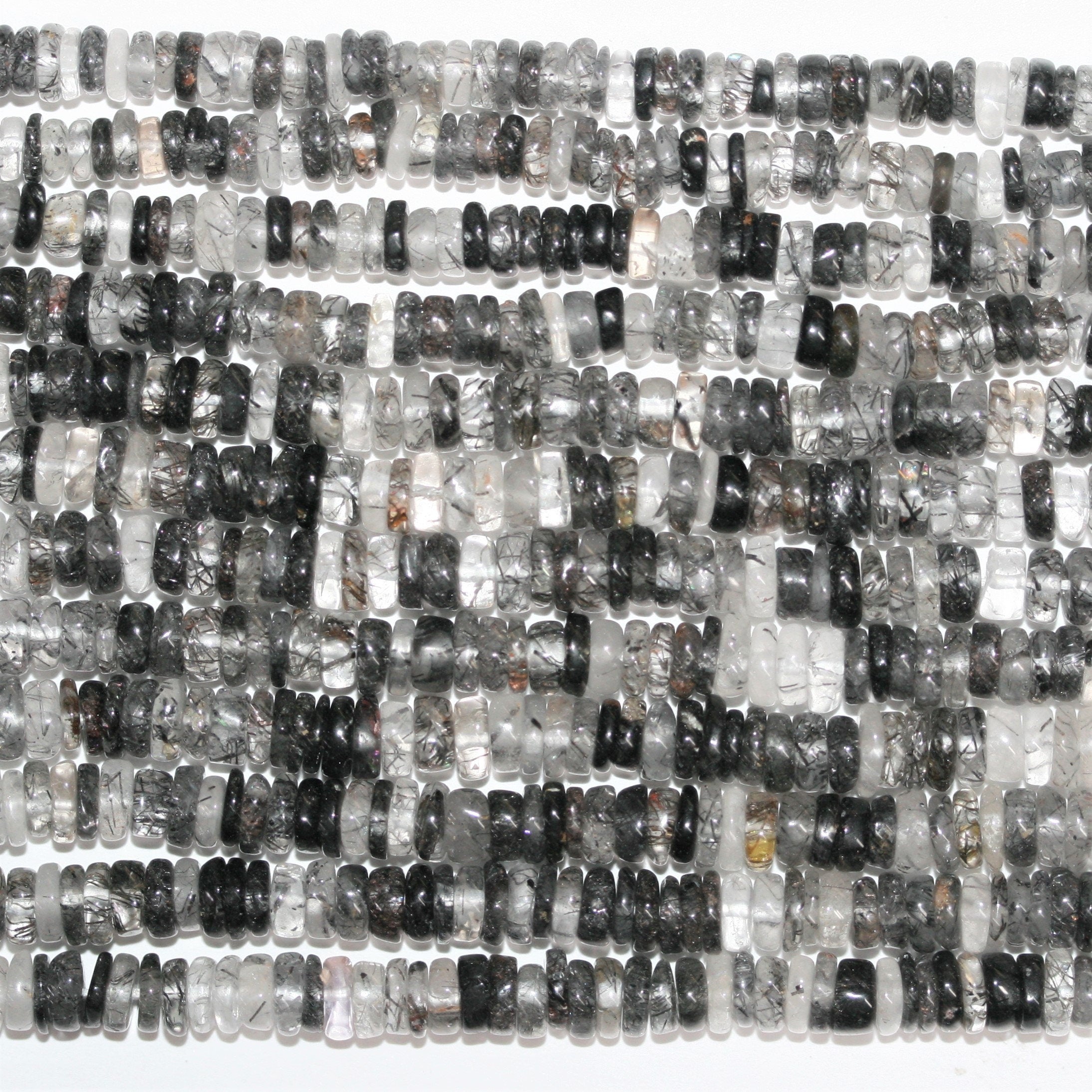 16" Cuentas de disco lisas de cuarzo turmalinado 5x2 mm - Hilo 40cm.