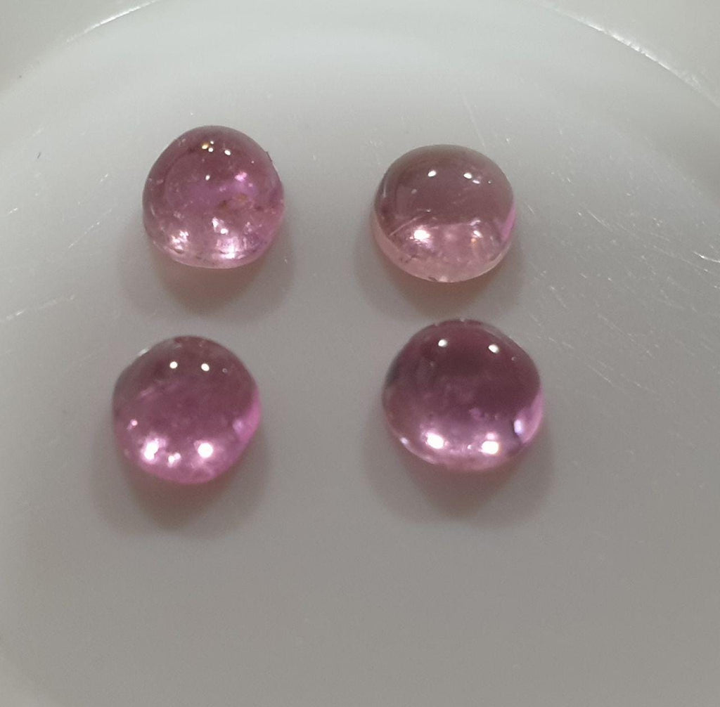 Pink Rubellite Tourmaline Lot Round Cabochons 4mm.-(4pcs)  -Gemstone Parcels-Loose Stones Wholesale Price
