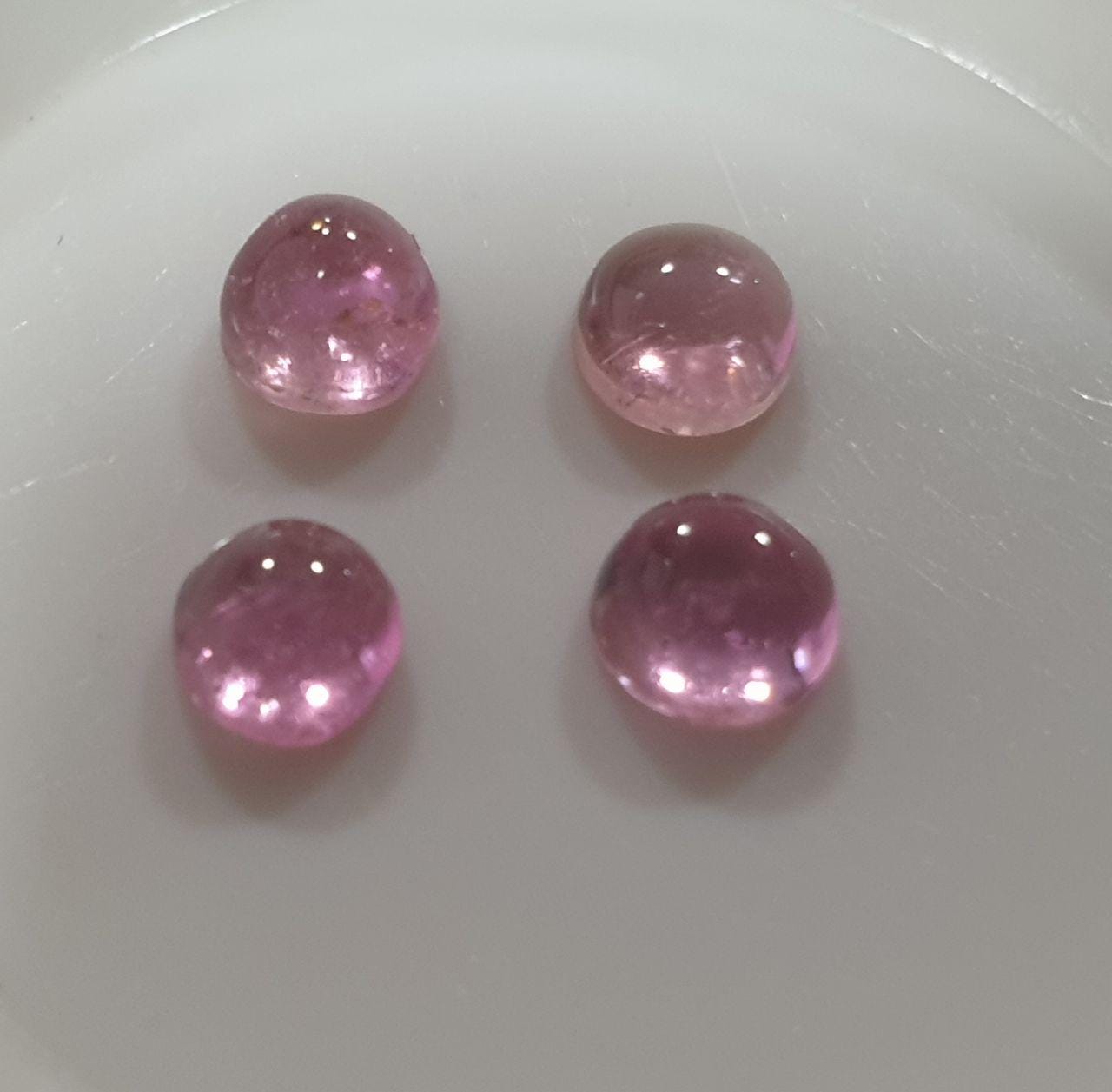 Pink Rubellite Tourmaline Lot Round Cabochons 4mm.-(4pcs)  -Gemstone Parcels-Loose Stones Wholesale Price