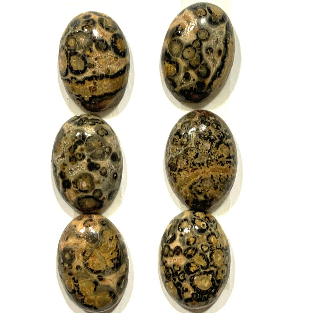 Lote de 6 cabujones lisos de jaspe ovalado de leopardo (6 piezas) 18 x 13 mm.