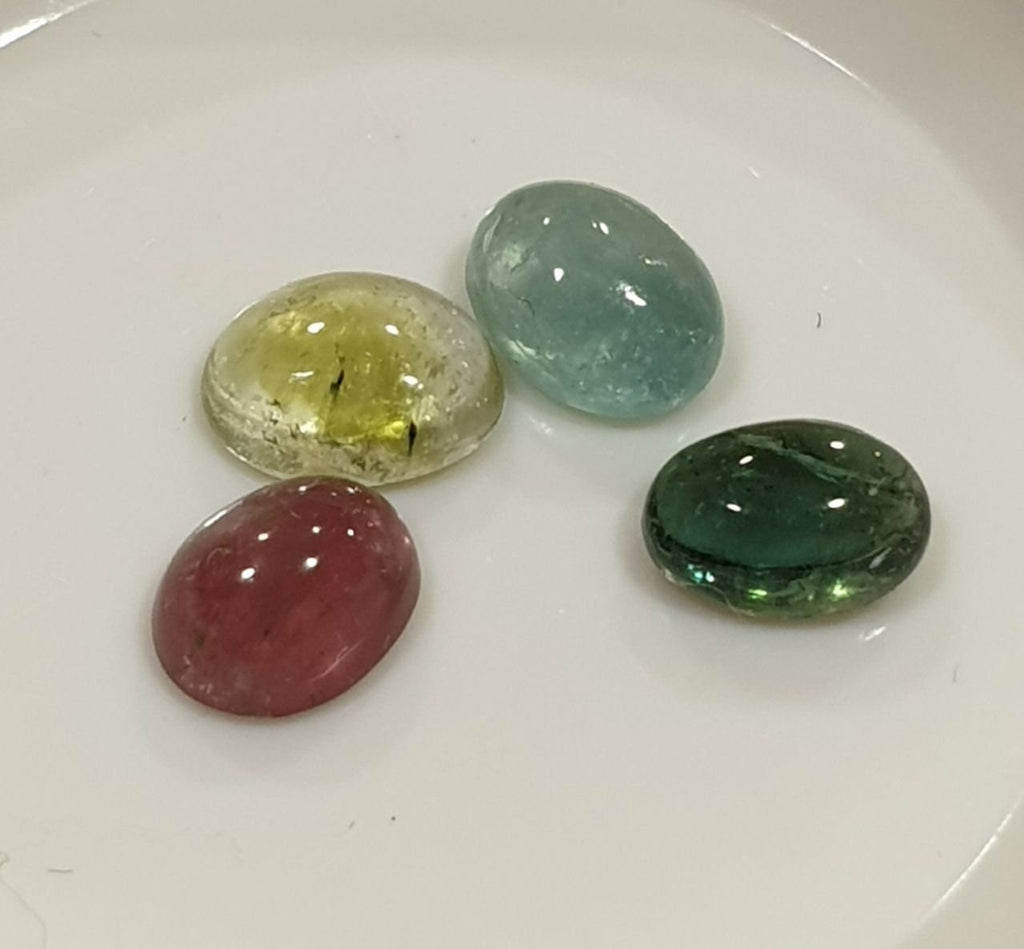 Tourmaline Lot Oval Cabochons 6x4mm.-(4pcs)  -Gemstone Parcels-Loose Stones Wholesale Price