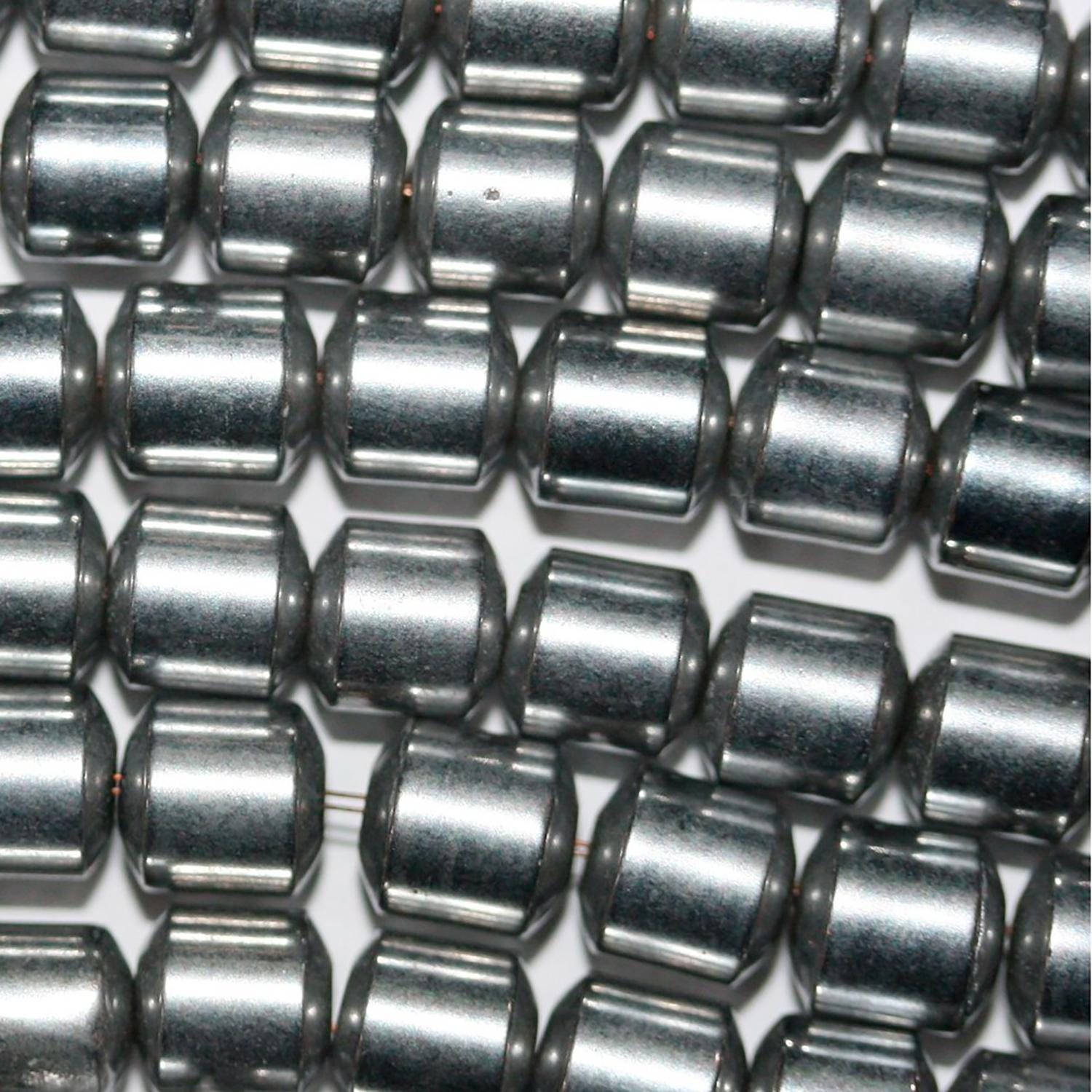 Cuentas de barril liso de hematita plateada de 16" de 6 mm - Hilo de 40 cm.