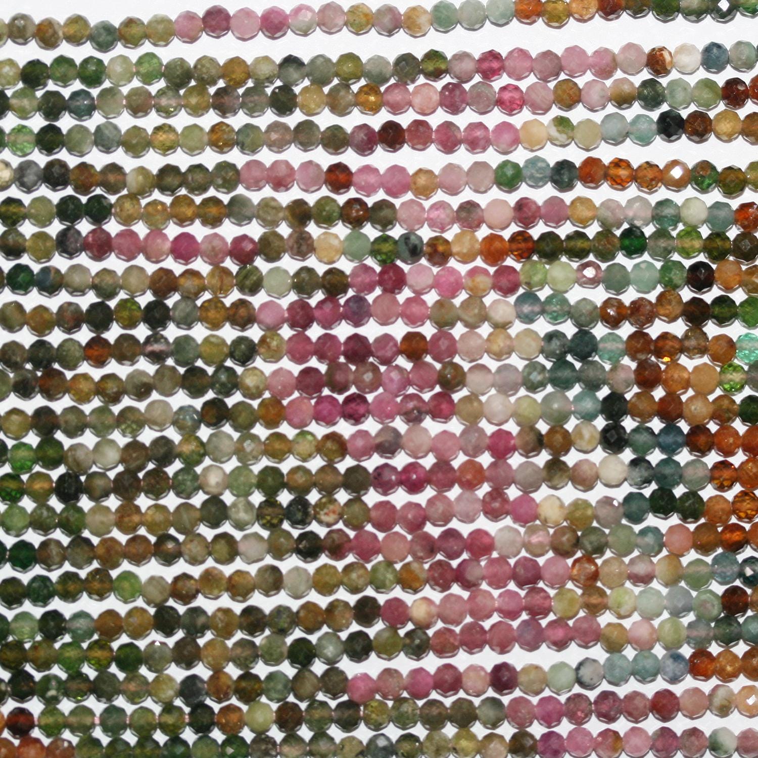 Perles rondes à facettes en tourmaline St de 15 pouces, 3 mm - Fil de 39 cm.