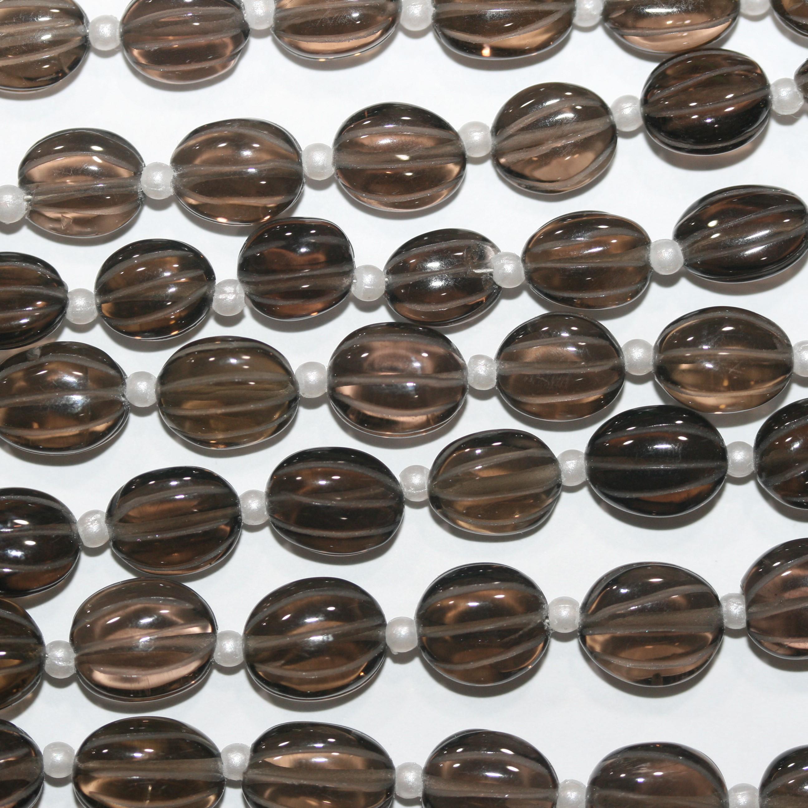 Collier ovale en quartz fumé St. de 20 cm avec perles Gallons 10x8mm - Fil de 20 cm - Réf. 15021