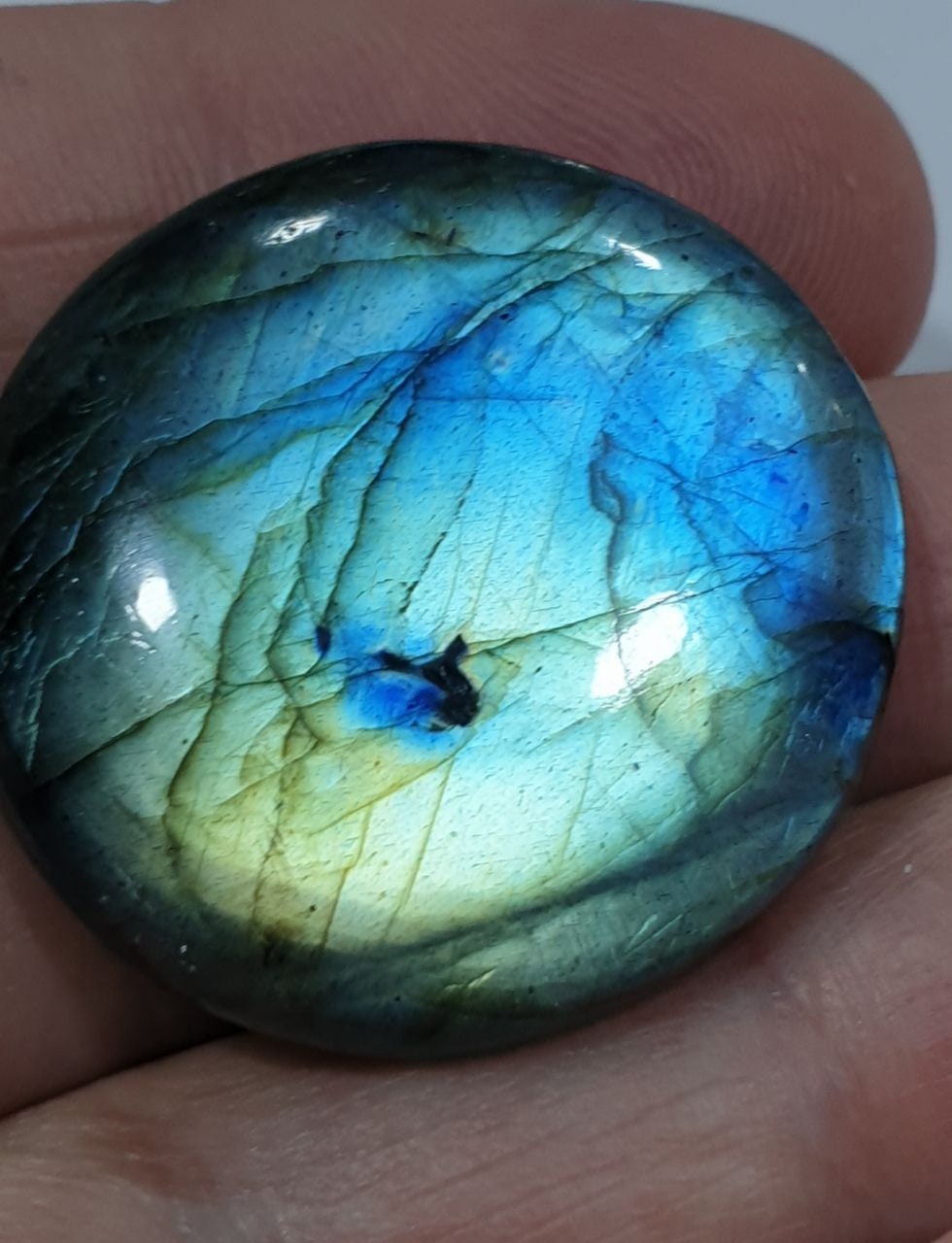 Big Blue Fire Labradorite Smooth Round Cabochon 25.5mm mm. 31.73ct.