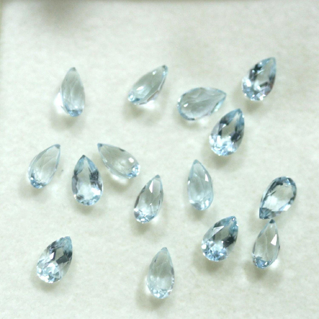 Lote Gota Facetada Aguamarina 5x3mm.- (15 Piezas)- Artículo: 370LO- Gemas al por Mayor Piedra Cortada de Primera Calidad