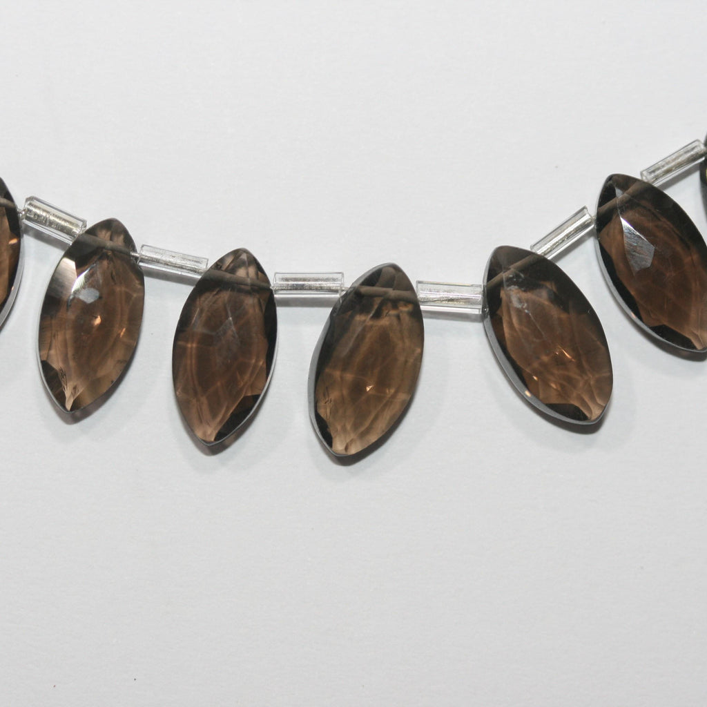Perles de quartz fumé facettées en forme de marquise, 8 pouces (14 x 7 mm), longueur 20 cm. Réf. 15020