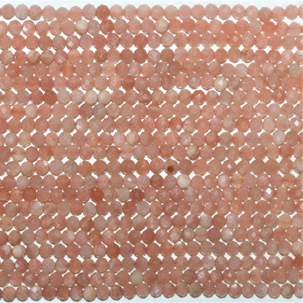 Perles rondes à facettes en pierre de lune St. Brown de 15 pouces, 3 mm - Fil de 39 cm.