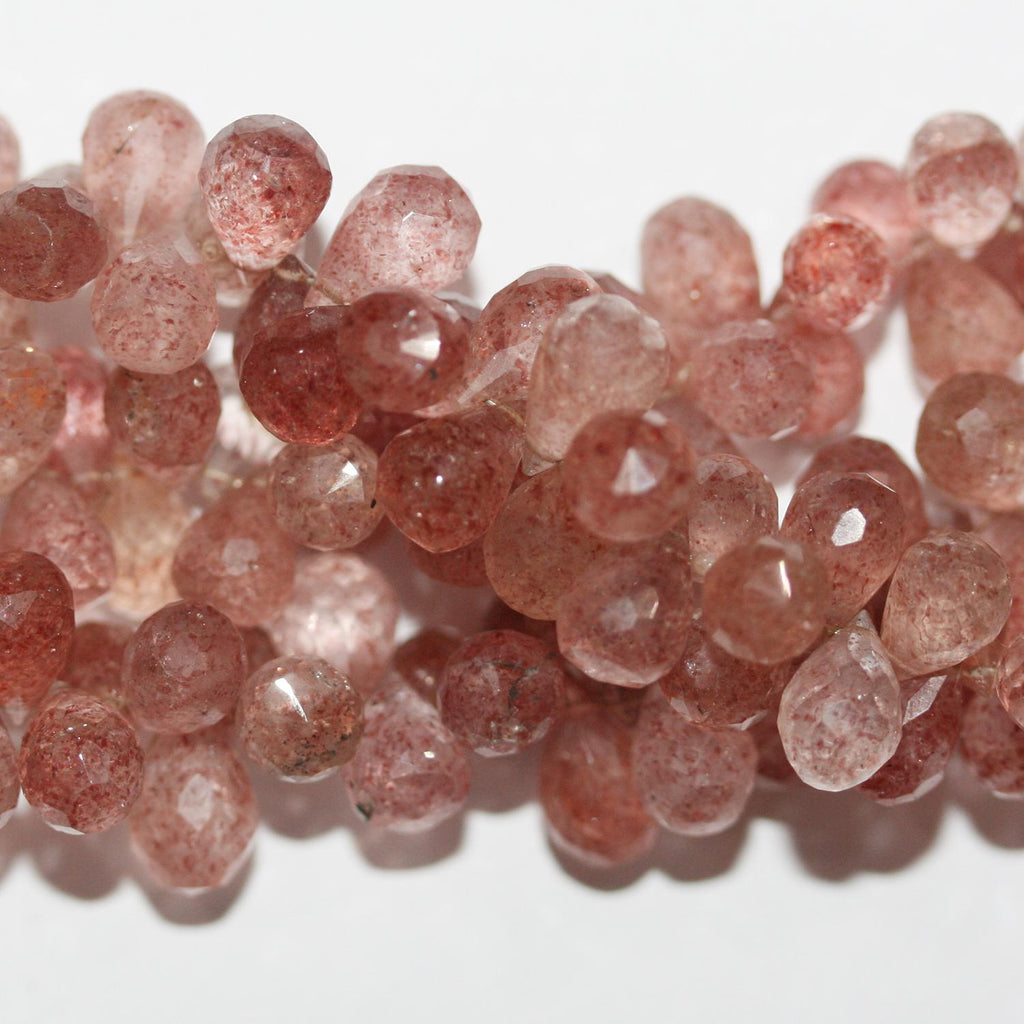 Cuentas de cuarzo fresa facetadas de 8" (9 x 6 mm) - Hilo de 20 cm