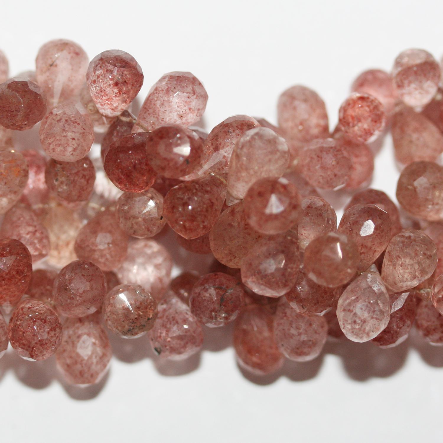 Cuentas de cuarzo fresa facetadas de 8" (9 x 6 mm) - Hilo de 20 cm