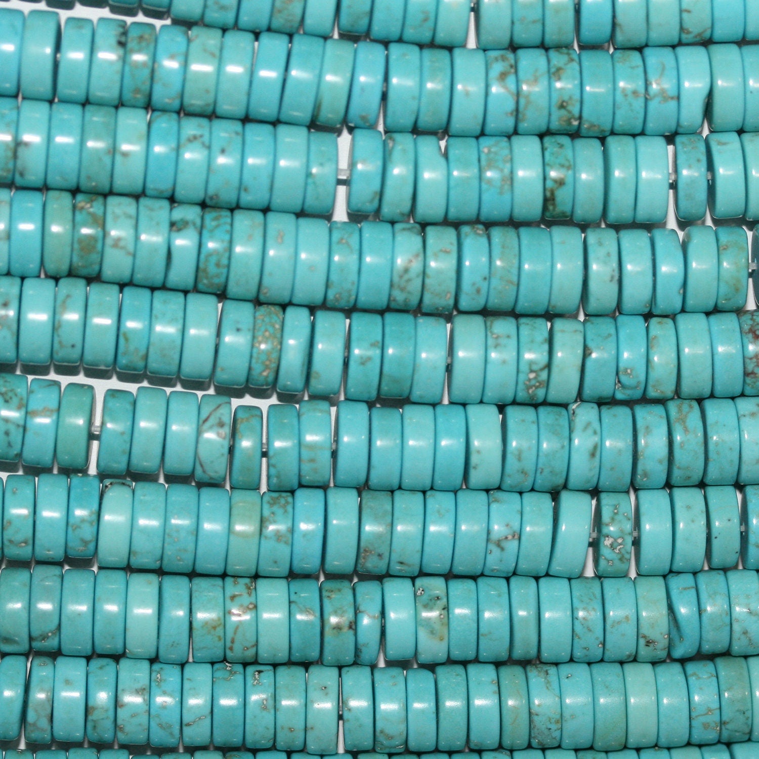 16" Cuentas de disco lisas de color turquesa 8x3 mm. - Hilo 40cm.