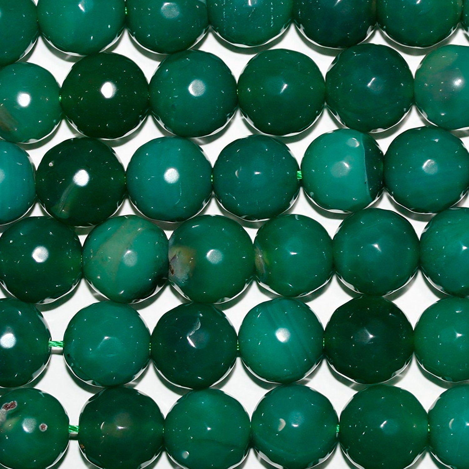 14" St Green Agate Faceted Round Beads 12mm.-Strand 38cm