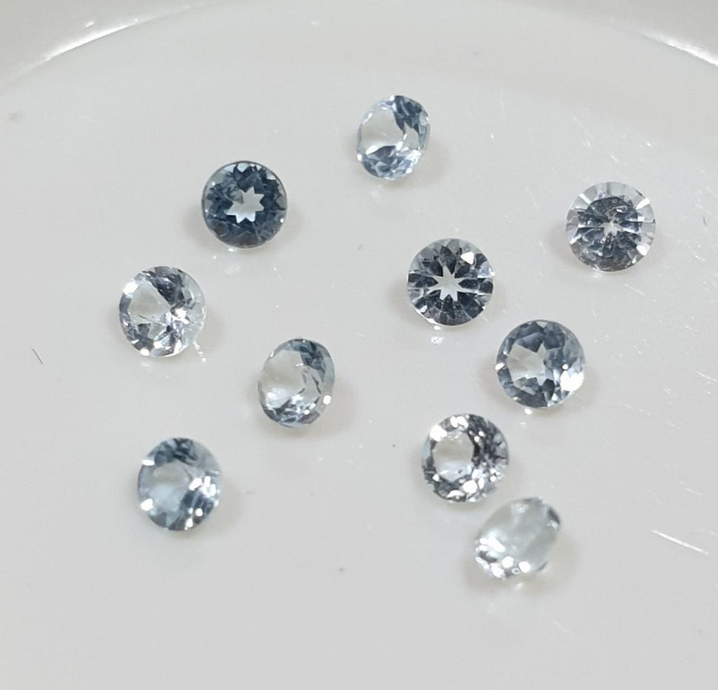 10 Pcs Lot Sky Blue Topaz Lot Faceted Round 2mm.-(10Pcs) -Gemstone Parcels-Loose Stones Wholesale Price