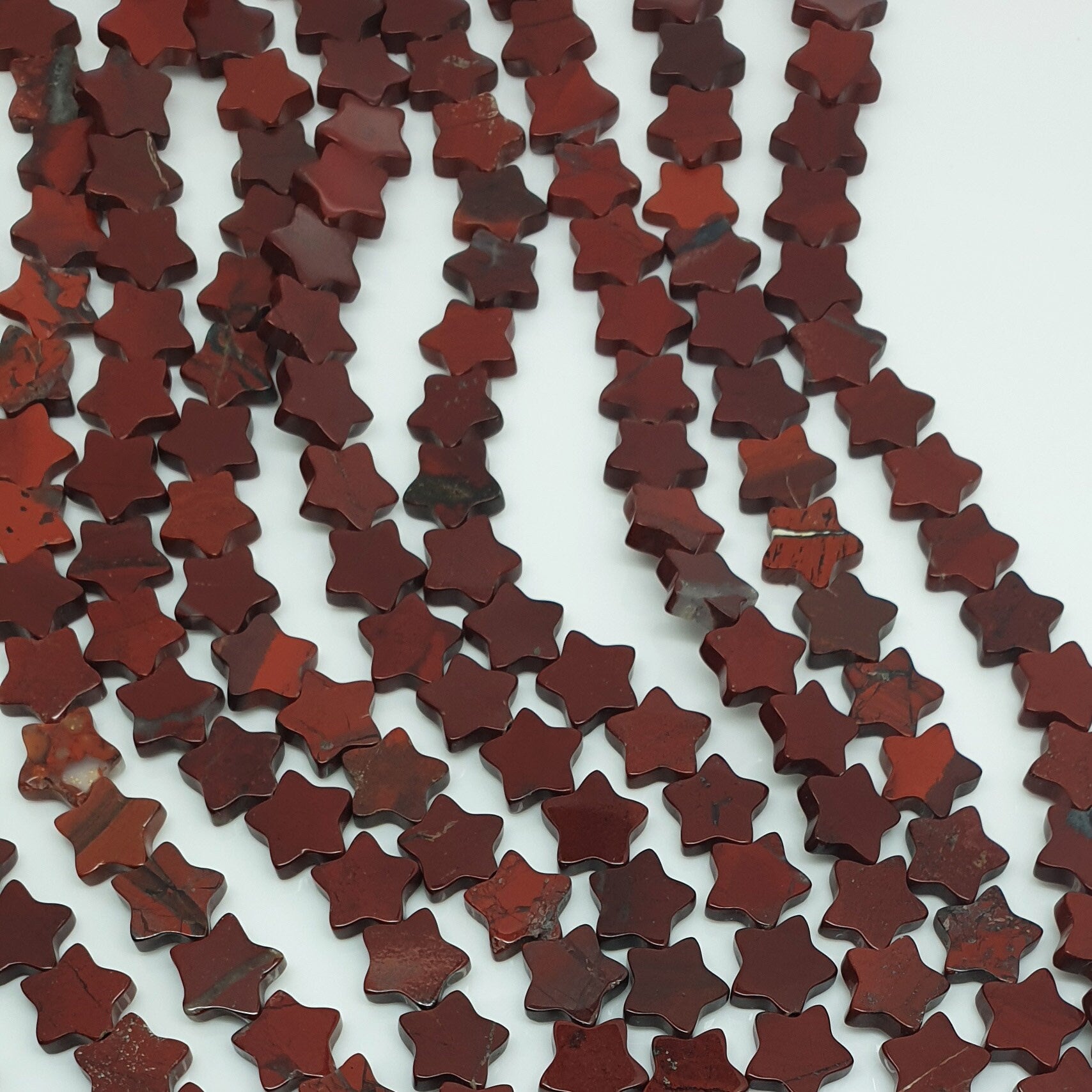Perles en jaspe rouge lisse en forme d'étoile, 10 mm, 15 pouces (38 cm) - Fil de 38 cm