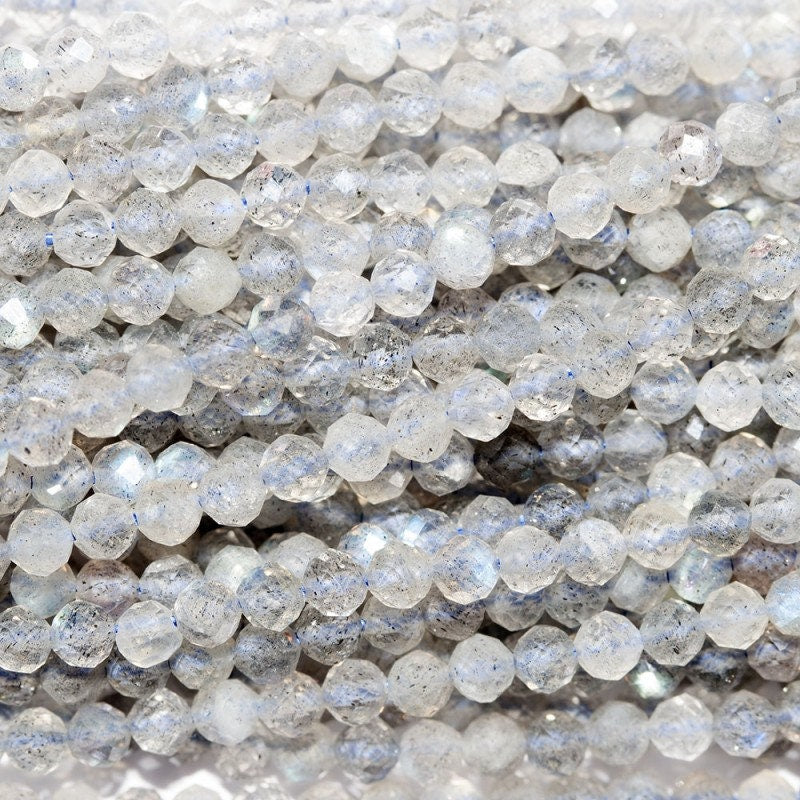 13" St Labradorite Faceted Round Beads 3mm. Strand 32cm.