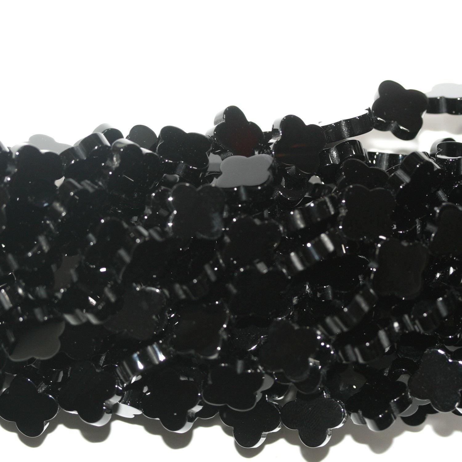 Cuentas de flor lisas de ónix de San Valentín de 16" (12 mm) - Hilo de 40 cm - Ref. 14744