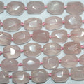 Cuentas de pepitas facetadas de cuarzo rosa de 40,6 cm (16"), 20 x 15 mm (aprox.), tira de 41 cm.