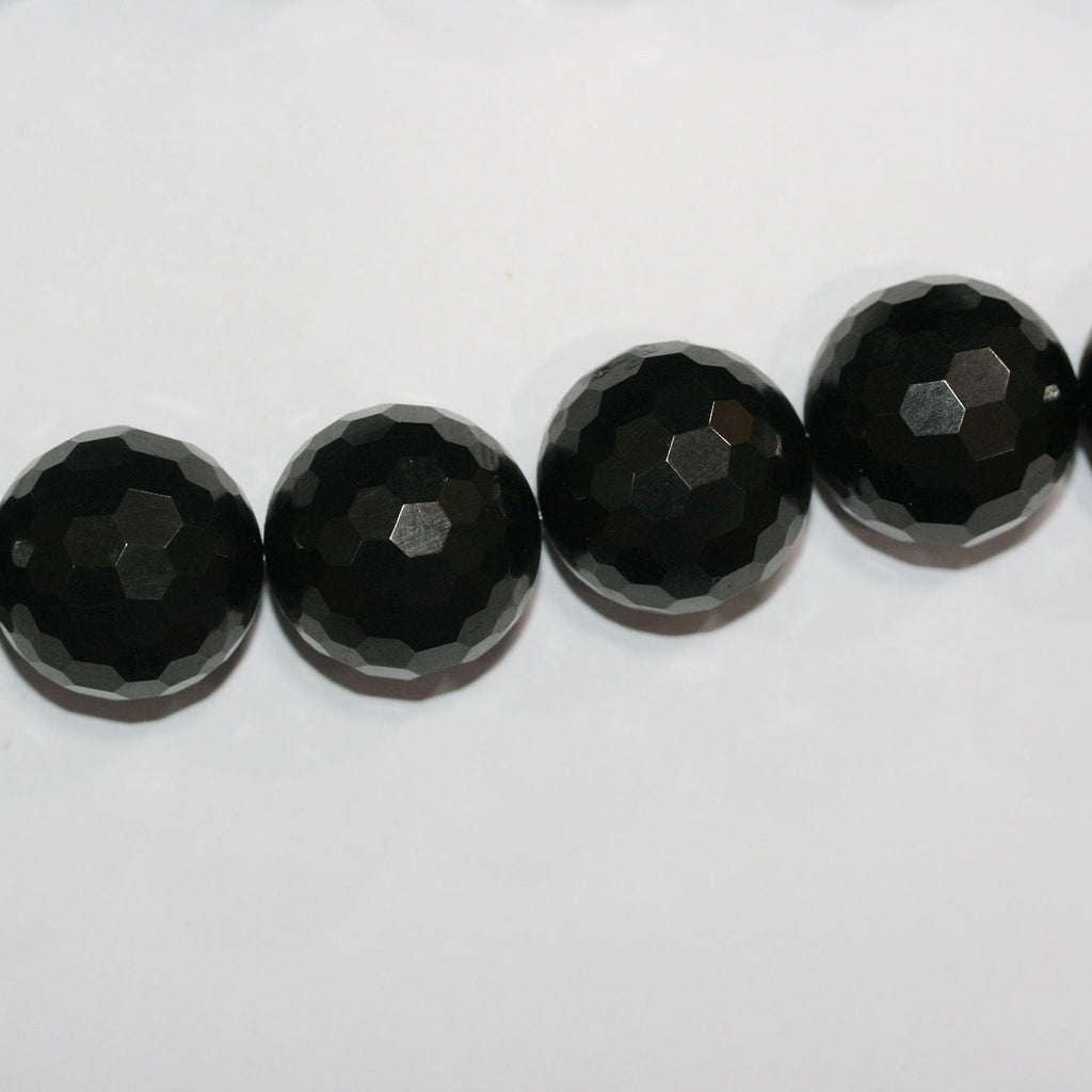 Brin de perles rondes à facettes en lignite naturelle de 16 mm - Longueur : 40 cm