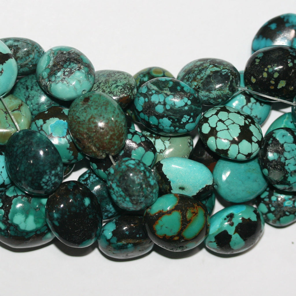 Cuentas ovaladas lisas de color turquesa de 16" x 19 x 16 mm aprox. - Hilo de 40 cm.