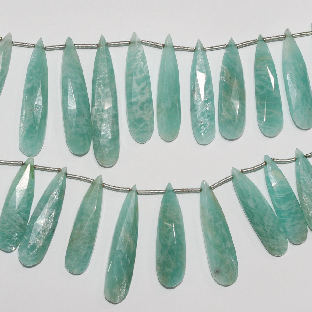 Cuentas de Amazonita Santa facetadas graduadas de 8", 25 x 8-38 x 8 mm, aprox., hilo de 20 cm.
