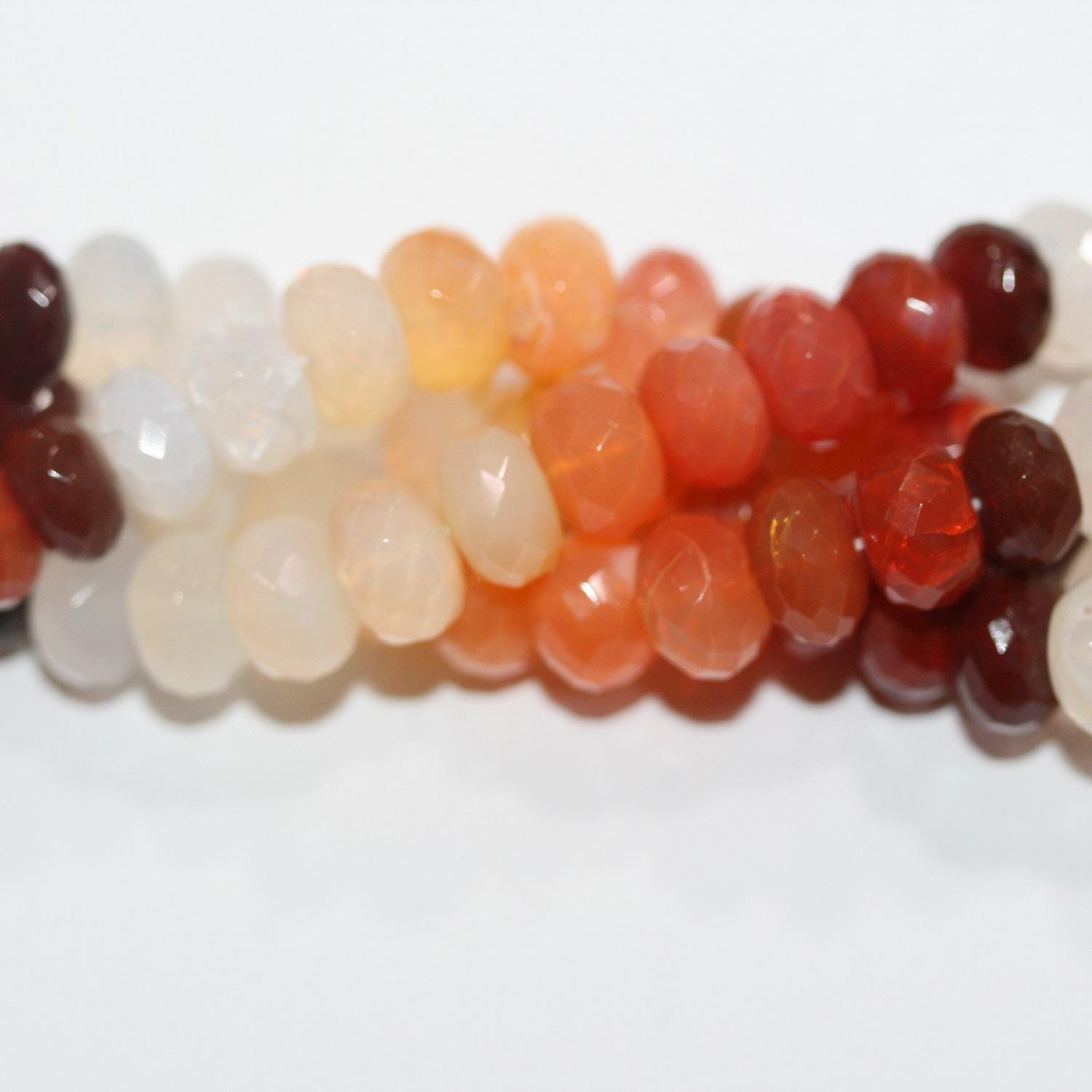 Cuentas redondas facetadas de ópalo de fuego mexicano de 40 cm (16"), 8 x 5 mm (aprox.), tira de 40 cm