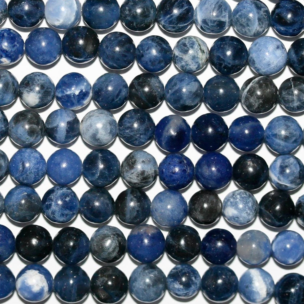 Perles rondes lisses en sodalite St 15" 8 mm.-Rig 39 cm.
