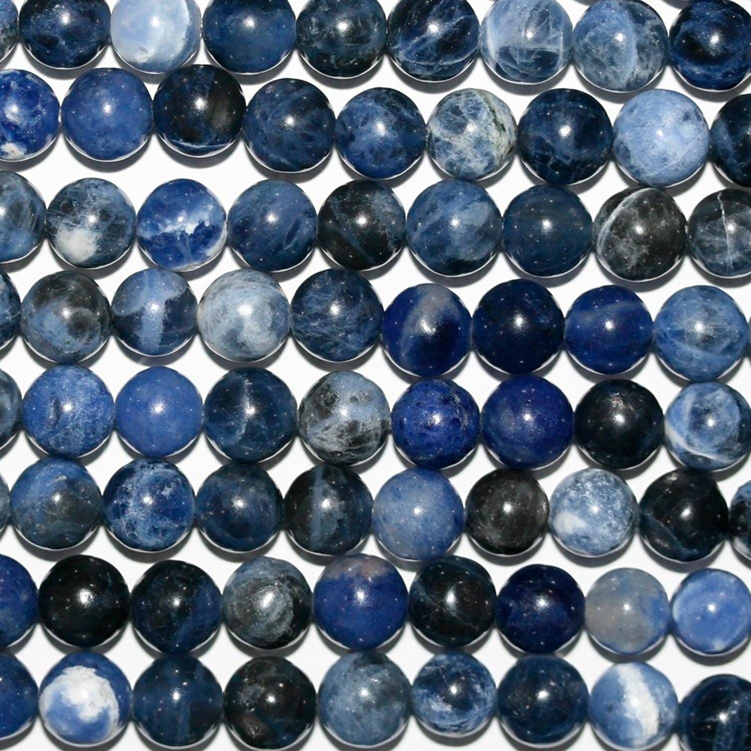Perles rondes lisses en sodalite St 15" 8 mm.-Rig 39 cm.