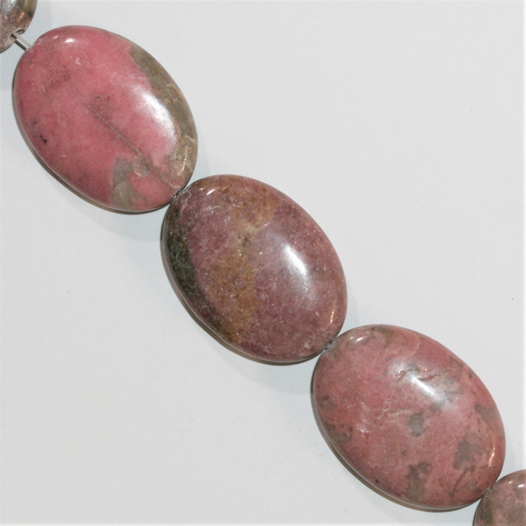 12" St Smooth Oval Rhodonite Beads 35x25mm.-Strand 32cm.
