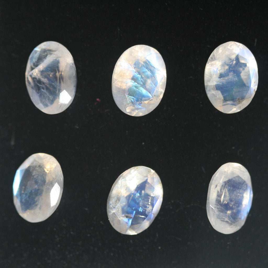Lot de pierres de lune ovales à facettes de 8 x 6 mm environ (6 pièces). - Réf. : 662LO