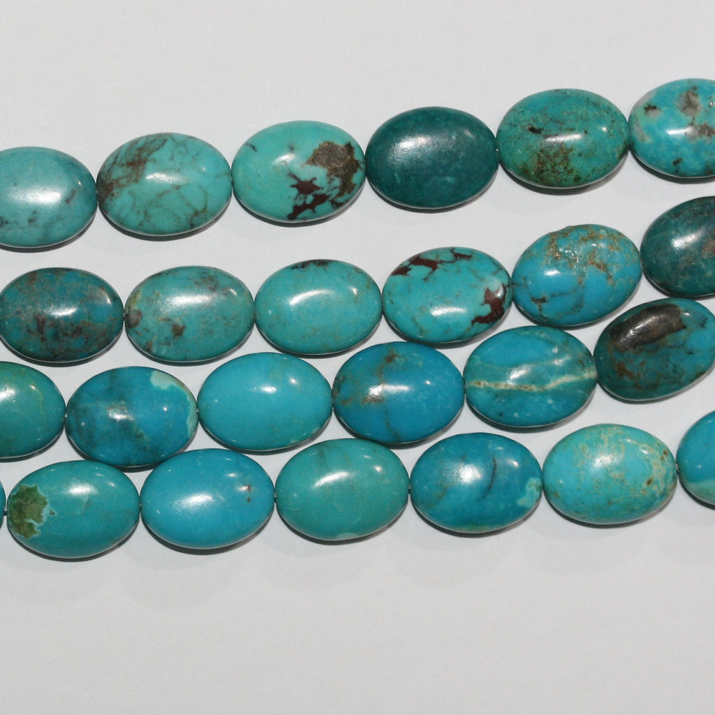 16" Cuentas Ovaladas Lisas Turquesa 15x11mm.aprox.- Hilo 40cm.